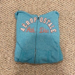 Size M Aeropostale zip up sweatshirt. Teal blue color with orange & white detail